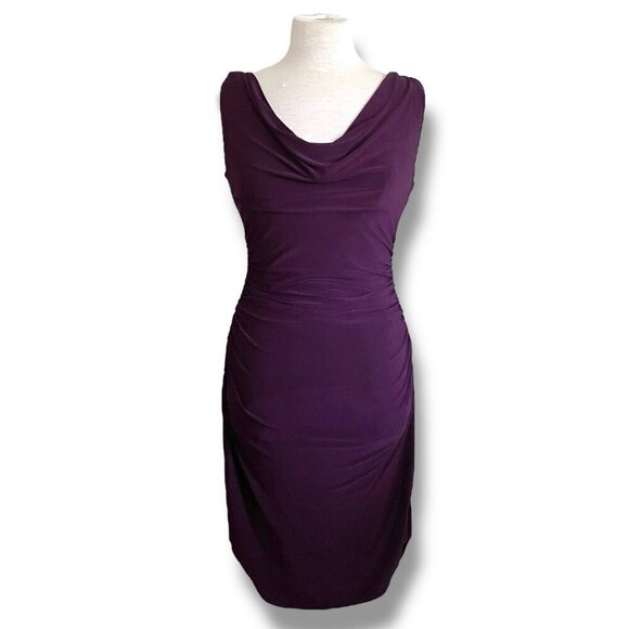 LAUREN Ralph Lauren Womens Dress Sz 6 Purple Stretch Jersey Draped Neck Sheath - Picture 1 of 8